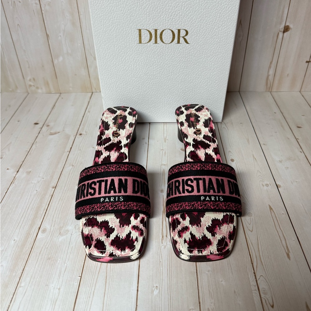 Christian Dior Mizza Embroidered Cotton Dway Slide Sandal Dark Ruby Sz 39 / 9 - Picture 6 of 13